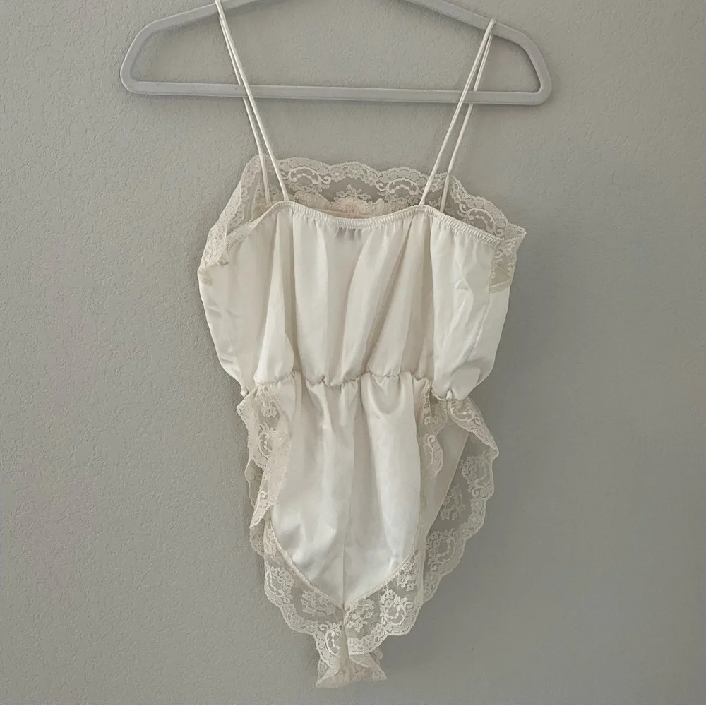 Vintage Gilead Satin Lace Romper Nightie Small Made in USA - Picture 6 of 8